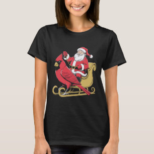 Santa Riding Giant Cardinal Bird For Christmas Lov T-Shirt
