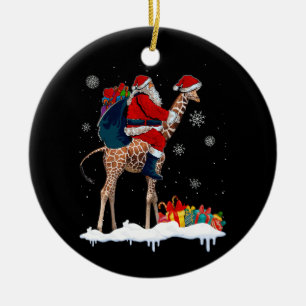 Santa Riding Giraffe Christmas Pajama Santa Lover Ceramic Ornament