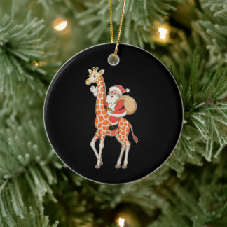 Santa Riding Giraffe Christmas Xmas Holiday Season Ceramic Ornament