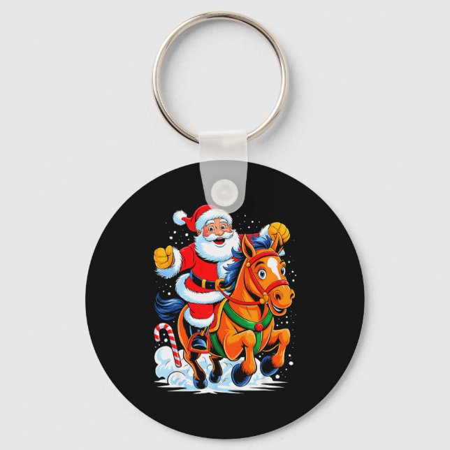 Santa Riding Horse Funny Equestrian Christmas Xmas Keychain (Front)