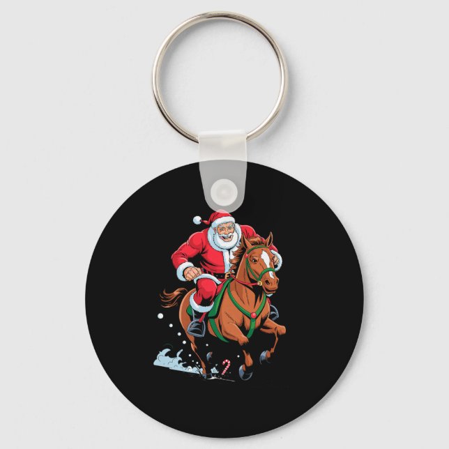 Santa Riding Horse Funny Equestrian Christmas Xmas Keychain (Front)