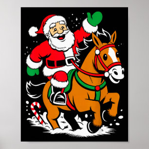 Santa Riding Horse Funny Equestrian Christmas Xmas Poster