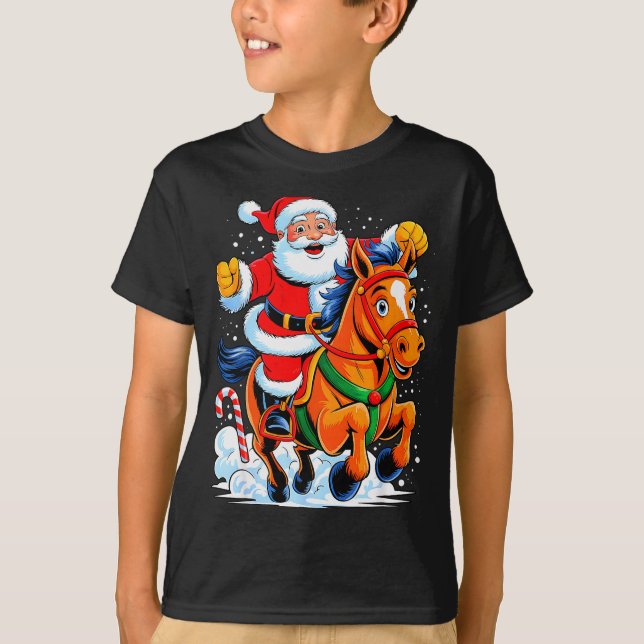 Santa Riding Horse Funny Equestrian Christmas Xmas T-Shirt (Front)
