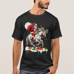 Santa Riding Horse Reindeer Xmas Farm Animal Lover T-Shirt