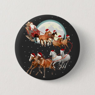Santa Riding Horses Horse Sleigh Equestrian 2 Inch Round Button