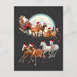 Santa Riding Horses Horse Sleigh Equestrian  Holiday Postcard