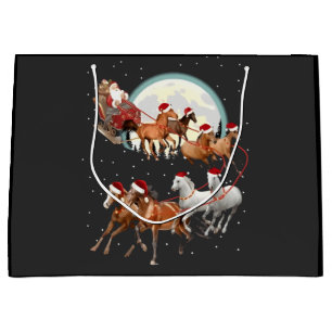 Santa Riding Horses Horse Sleigh Equestrian  Large Gift Bag