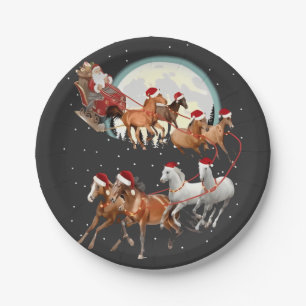 Santa Riding Horses Horse Sleigh Equestrian  Paper Plate