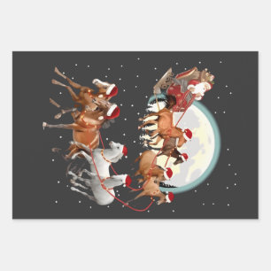 Santa Riding Horses Horse Sleigh Equestrian Wrapping Paper Sheet