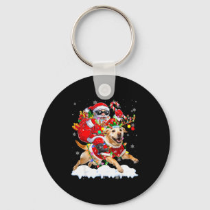 Santa Riding Labrador Retriever Christmas Lights D Keychain