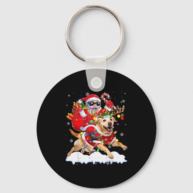 Santa Riding Labrador Retriever Christmas Lights D Keychain (Front)