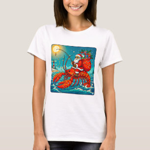 Santa Riding Lobster Christmas Funny Coastal Holid T-Shirt