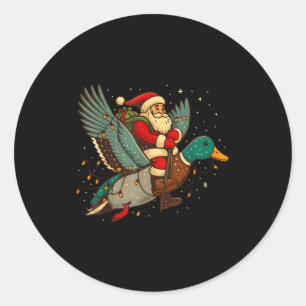 Santa Riding Mallard Duck Funny Christmas Holiday Classic Round Sticker