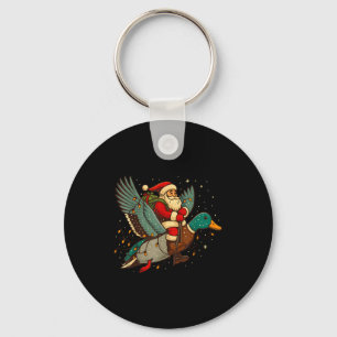 Santa Riding Mallard Duck Funny Christmas Holiday Keychain