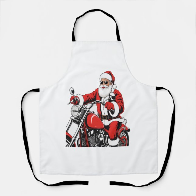 Santa Riding Motorcycle Apron (Front)