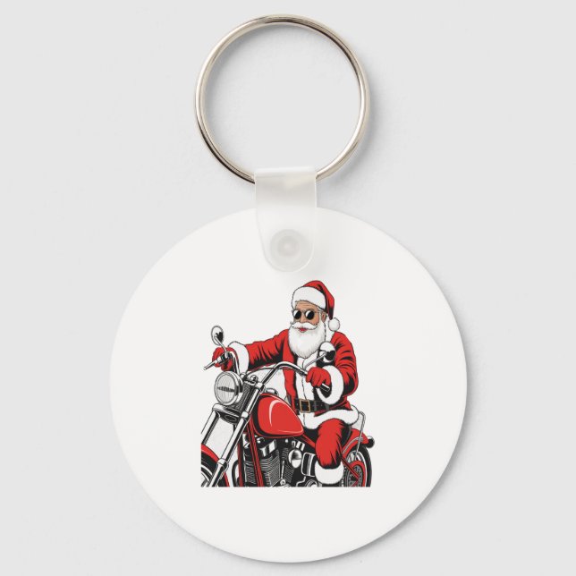 Santa Riding Motorcycle Keychain (Front)