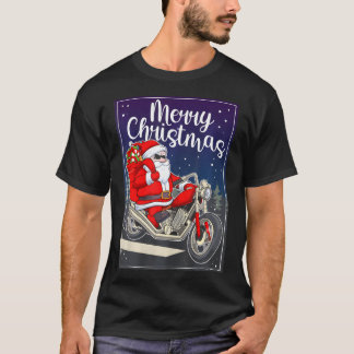Santa Riding Motorcycle Merry Christmas T-Shirt
