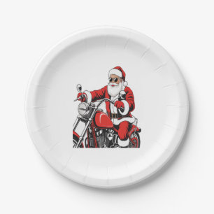 Santa Riding Motorcycle Paper Plate