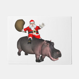 Santa Riding On Hippo Doormat