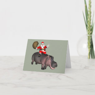 Santa Riding On Hippo Holiday Card