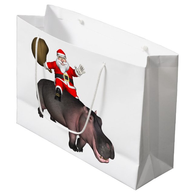 Santa Riding On Hippo Large Gift Bag (Front Angled)