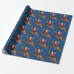 Santa Riding On Hippo Wrapping Paper