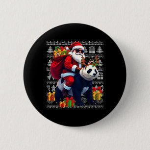 Santa Riding Panda Christmas Lights Ugly Christmas 2 Inch Round Button