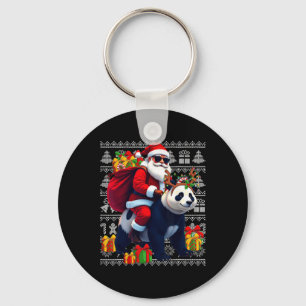 Santa Riding Panda Christmas Lights Ugly Christmas Keychain