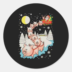 Santa Riding Pig Ugly Christmas Family Matching Classic Round Sticker