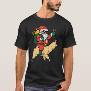 Santa Riding Poor Llama  Christmas Xmas Kids Men W T-Shirt
