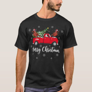 Santa Riding Red Truck Northern Cardinal Bird Chri T-Shirt