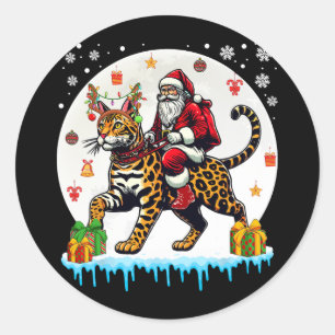 Santa Riding Reindeer Bengal Cat Christmas Owner K Classic Round Sticker