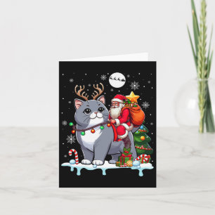 Santa Riding Reindeer British Shorthair Xmas Tree  Card