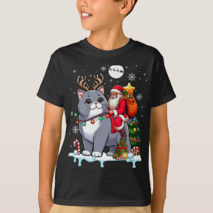 Santa Riding Reindeer British Shorthair Xmas Tree T-Shirt