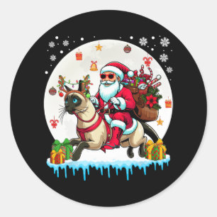 Santa Riding Reindeer Burmese Cat Christmas Owner  Classic Round Sticker