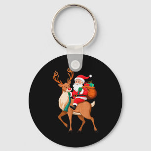 Santa Riding Reindeer Christmas Men Boys Kids Teen Keychain