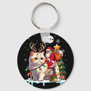 Santa Riding Reindeer Exotic Shorthair Xmas Tree C Keychain