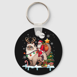 Santa Riding Reindeer Himalayan Cat Xmas Tree Colo Keychain