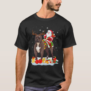 Santa Riding Reindeer Pit Bull Xmas Santa Reindeer T-Shirt