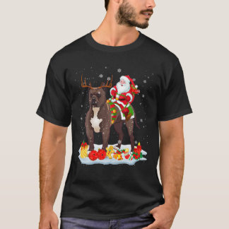 Santa Riding Reindeer Pit Bull Xmas Santa Reindeer T-Shirt