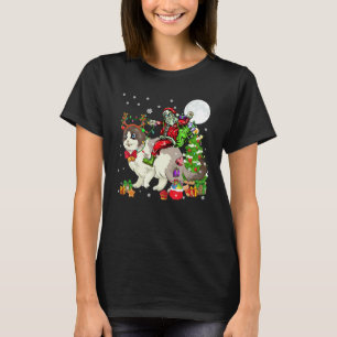 Santa Riding Reindeer Ragdoll Cat Christmas Tree T-Shirt