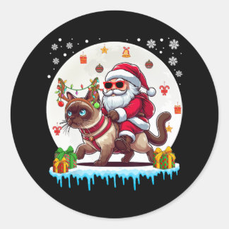 Santa Riding Reindeer Siamese Cat Christmas Owner  Classic Round Sticker