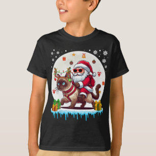 Santa Riding Reindeer Siamese Cat Christmas Owner T-Shirt