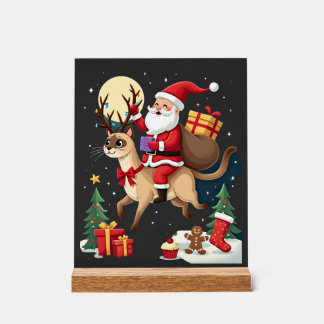 Santa Riding Reindeer Siamese Cat Christmas Tree L