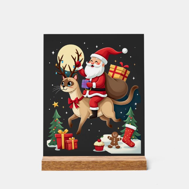 Santa Riding Reindeer Siamese Cat Christmas Tree L (Recto)