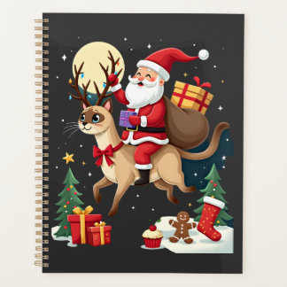 Santa Riding Reindeer Siamese Cat Christmas Tree L