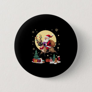 Santa Riding Reindeer Siamese Cat Christmas Tree L 2 Inch Round Button