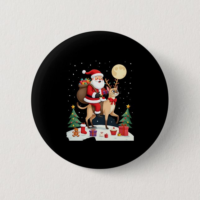 Santa Riding Reindeer Siamese Cat Christmas Tree L 2 Inch Round Button (Front)