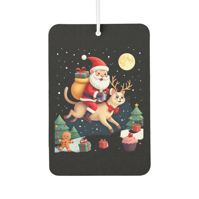 Santa Riding Reindeer Siamese Cat Christmas Tree L Air Freshener (Front)