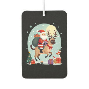 Santa Riding Reindeer Siamese Cat Christmas Tree L Air Freshener